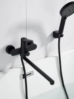 Смеситель для ванны с длинным изливом и лейкой (кран для ванны) Shevanik S4322H, черный