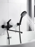 Смеситель для ванны с длинным изливом и лейкой (кран для ванны) Shevanik S4322H, черный