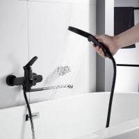 Смеситель для ванны с длинным изливом и лейкой (кран для ванны) Shevanik S4322H, черный