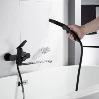 Смеситель для ванны с длинным изливом и лейкой (кран для ванны) Shevanik S4322H, черный
