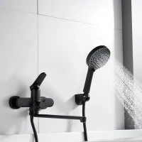 Смеситель для ванны с длинным изливом и лейкой (кран для ванны) Shevanik S4322H, черный