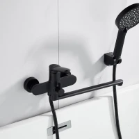 Смеситель для ванны с длинным изливом и лейкой (кран для ванны) Shevanik S4322H, черный