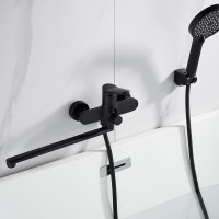 Смеситель для ванны с длинным изливом и лейкой (кран для ванны) Shevanik S4322H, черный