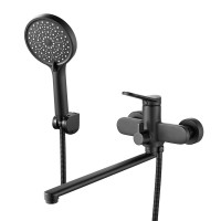 Смеситель для ванны с длинным изливом и лейкой (кран для ванны) Shevanik S4322H, черный