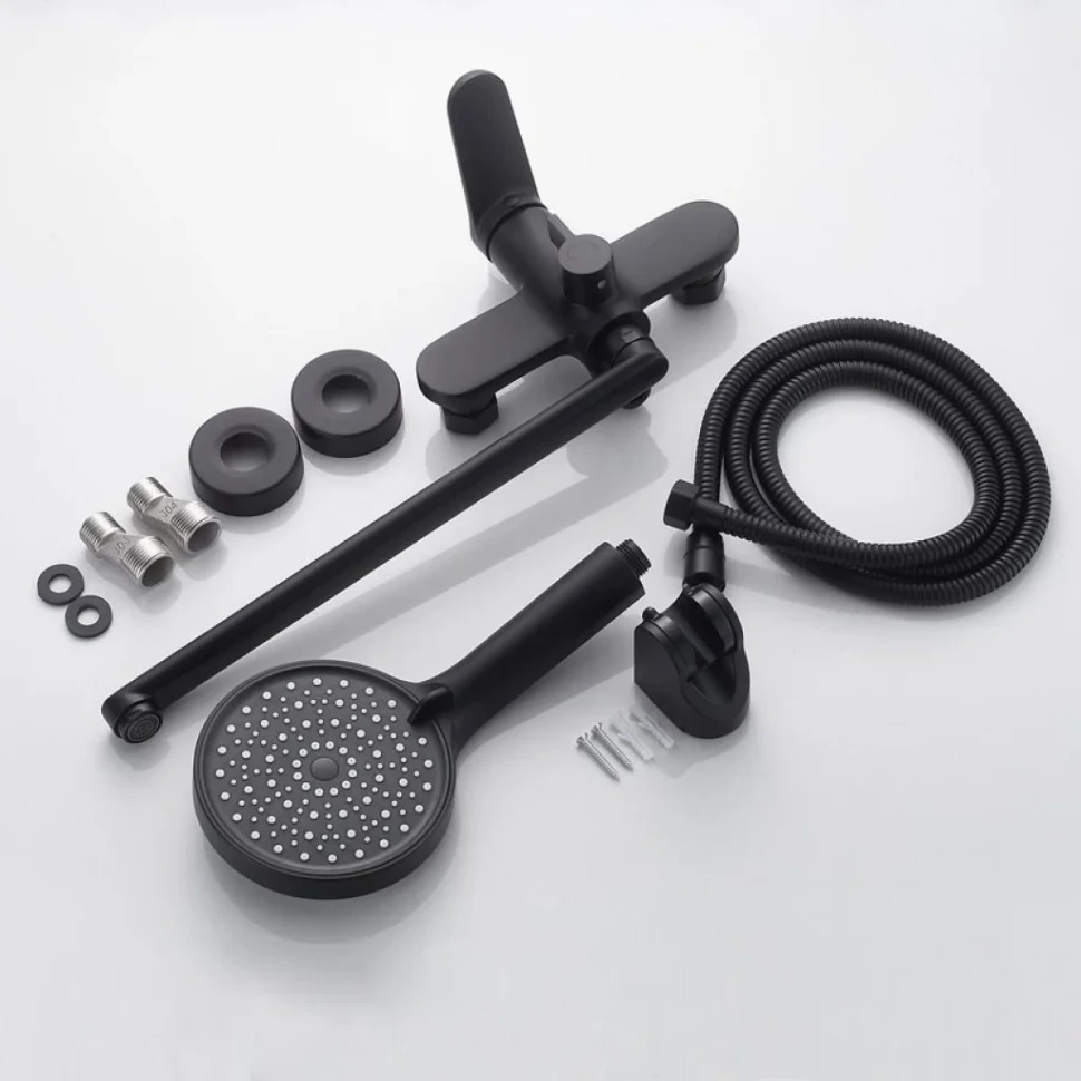 Смеситель для ванны с длинным изливом и лейкой (кран для ванны) Shevanik S4322H, черный
