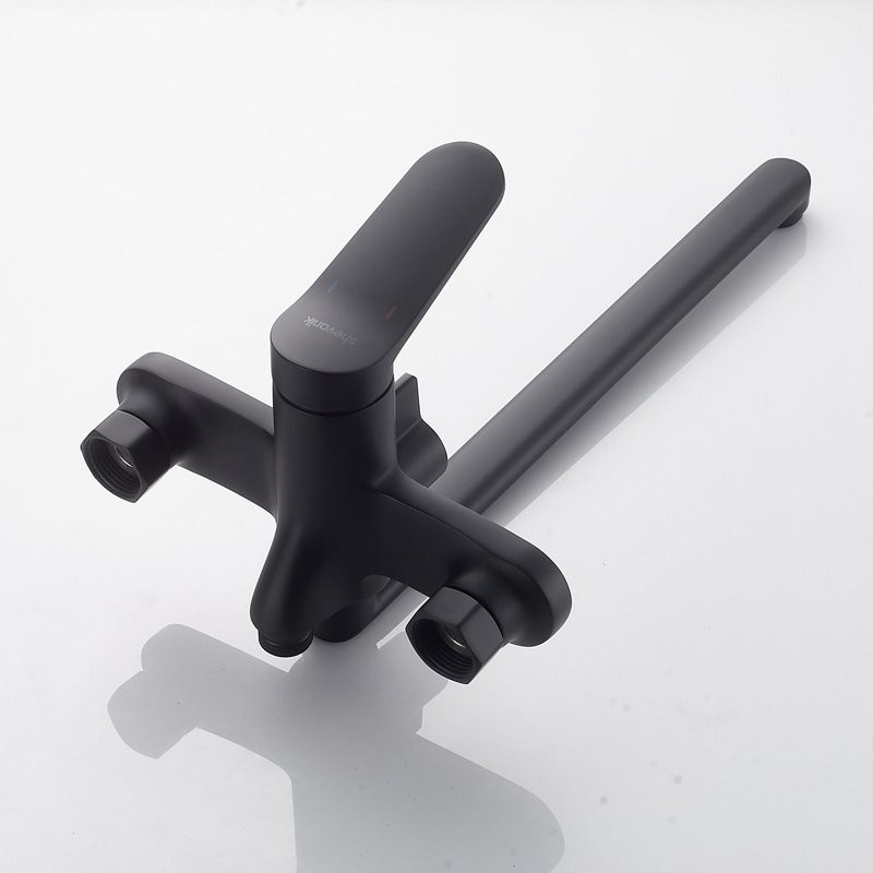 Смеситель для ванны с длинным изливом и лейкой (кран для ванны) Shevanik S4322H, черный