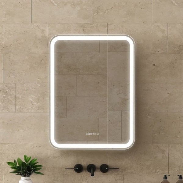 Зеркало-шкаф Art&Max Platino R 60, с подсветкой и диммером, часами и функцией антизапотевания, матовый серый