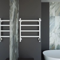 Полотенцесушитель электрический Grota Lore 530х600 RAL9016 EL 60x55 см, подключение справа, слева, скрытое подключение справа, матовый белый, лесенка, из стали, с полкой