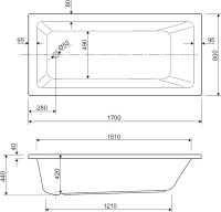 Акриловая ванна Cezares Plane Solo 170x80 см, пристенная, белая, с каркасом