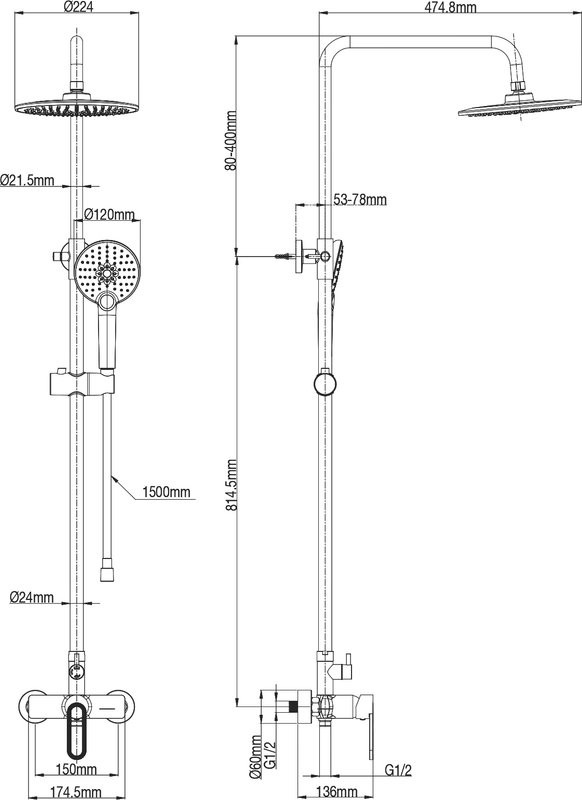Душевая стойка Wonzon & Woghand WW-B2166-A-MB матовая черная