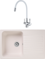 Комплект Мойка GranFest Quarz Z78 белый + Смеситель Lemark Comfort LM3075C-White с гибким изливом, хром, белый