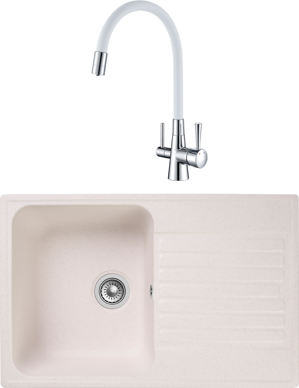 Комплект Мойка GranFest Quarz Z78 белый + Смеситель Lemark Comfort LM3075C-White с гибким изливом, хром, белый