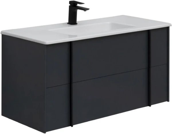 Тумба с раковиной Allen Brau Reality 100 подвесная, антрацит матовый, раковина Fantasy Flat 102x47, белая