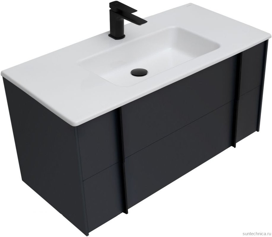 Тумба с раковиной Allen Brau Reality 100 подвесная, антрацит матовый, раковина Fantasy Flat 102x47, белая
