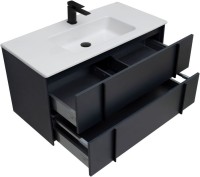 Тумба с раковиной Allen Brau Reality 100 подвесная, антрацит матовый, раковина Fantasy Flat 102x47, белая