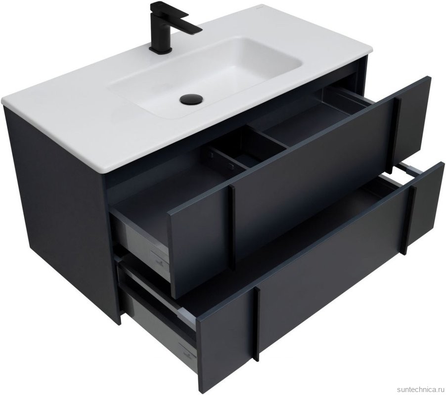 Тумба с раковиной Allen Brau Reality 100 подвесная, антрацит матовый, раковина Fantasy Flat 102x47, белая