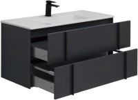 Тумба с раковиной Allen Brau Reality 100 подвесная, антрацит матовый, раковина Fantasy Flat 102x47, белая