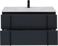 Тумба с раковиной Allen Brau Reality 100 подвесная, антрацит матовый, раковина Fantasy Flat 102x47, белая