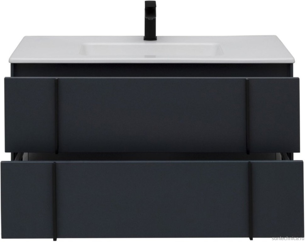 Тумба с раковиной Allen Brau Reality 100 подвесная, антрацит матовый, раковина Fantasy Flat 102x47, белая