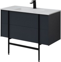 Тумба с раковиной Allen Brau Reality 100 подвесная, антрацит матовый, раковина Fantasy Flat 102x47, белая