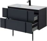 Тумба с раковиной Allen Brau Reality 100 подвесная, антрацит матовый, раковина Fantasy Flat 102x47, белая