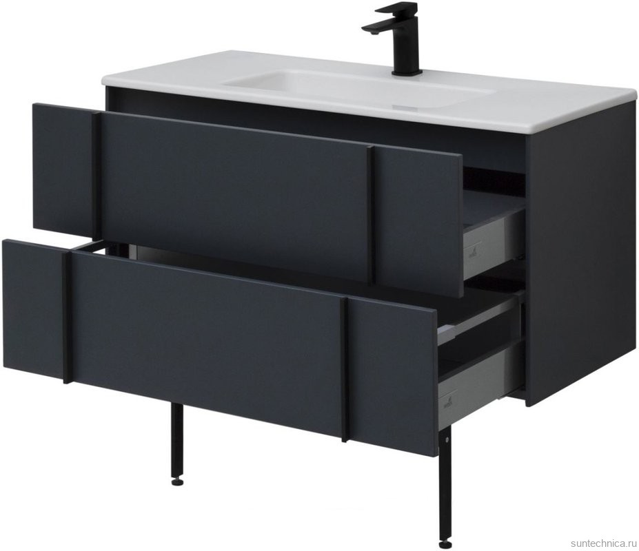 Тумба с раковиной Allen Brau Reality 100 подвесная, антрацит матовый, раковина Fantasy Flat 102x47, белая