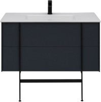 Тумба с раковиной Allen Brau Reality 100 подвесная, антрацит матовый, раковина Fantasy Flat 102x47, белая