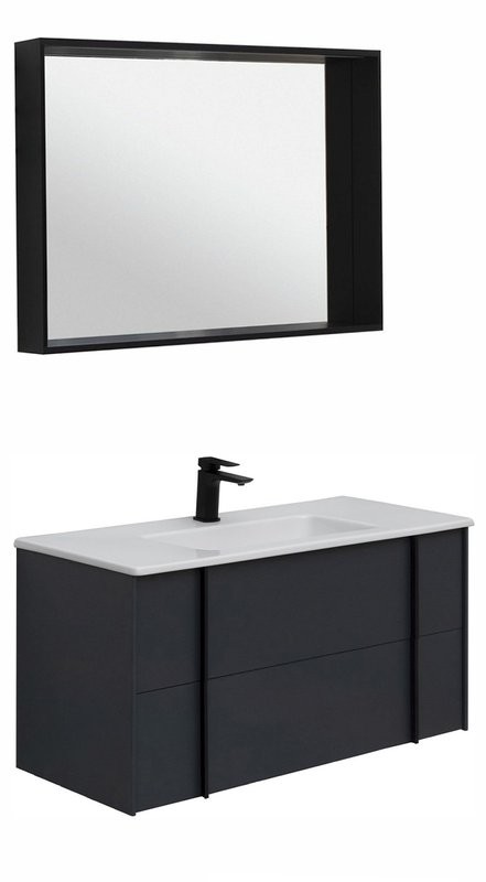 Тумба с раковиной Allen Brau Reality 100 подвесная, антрацит матовый, раковина Fantasy Flat 102x47, белая