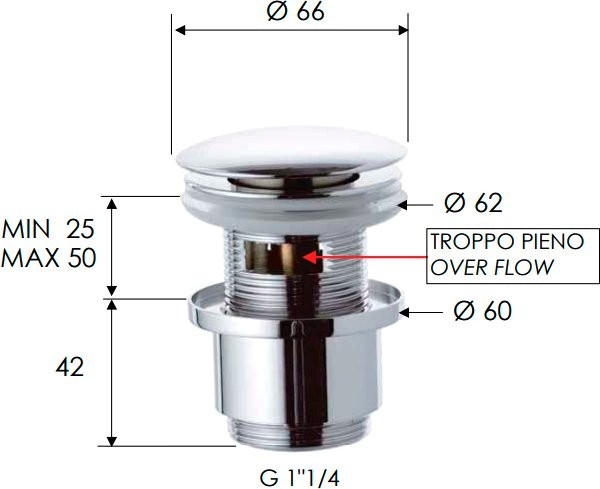 Донный клапан для раковины Remer 905CC2114 с переливом, хром