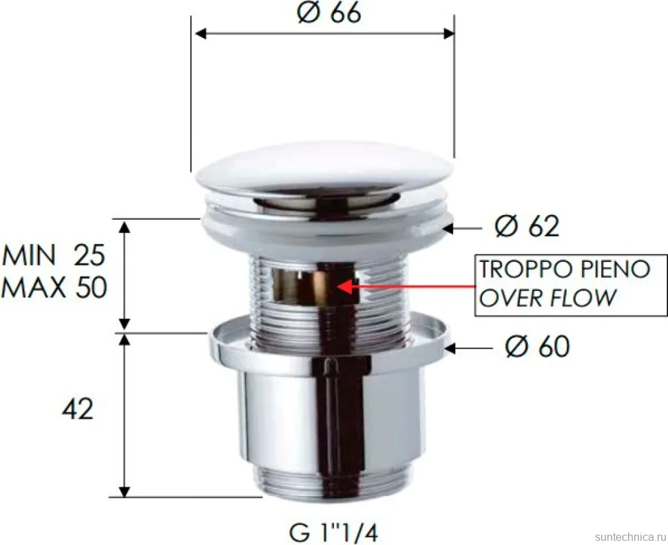 Донный клапан для раковины Remer 905CC2114 с переливом, хром