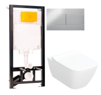 Комплект Унитаз подвесной Geberit Smyle Square 500.685.01.1 с микролифтом + Инсталляция OLI 80 ECO Sanitarblock mechanic 3 в 1 с кнопкой смыва