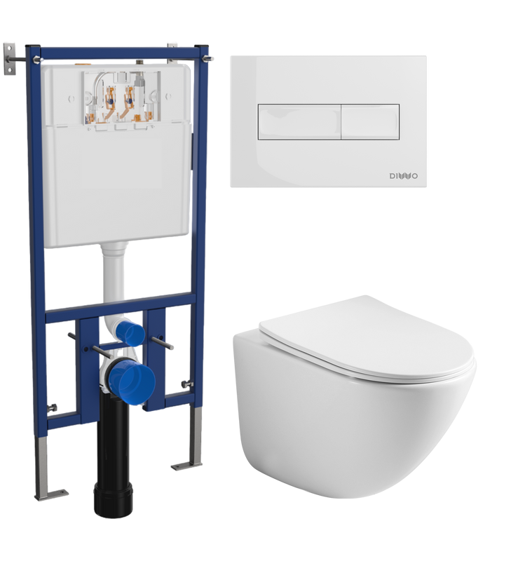 Комплект Унитаз подвесной Ceramicanova Mono CN1905 безободковый + Инсталляция DIWO + Кнопка 7320 белая