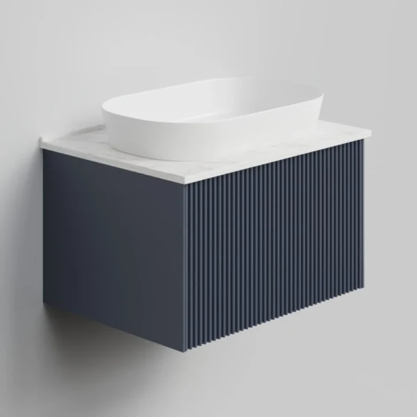 Тумба с раковиной La Fenice Terra 60 подвесная, blu grigio, столешница белый мрамор, раковина белая матовая