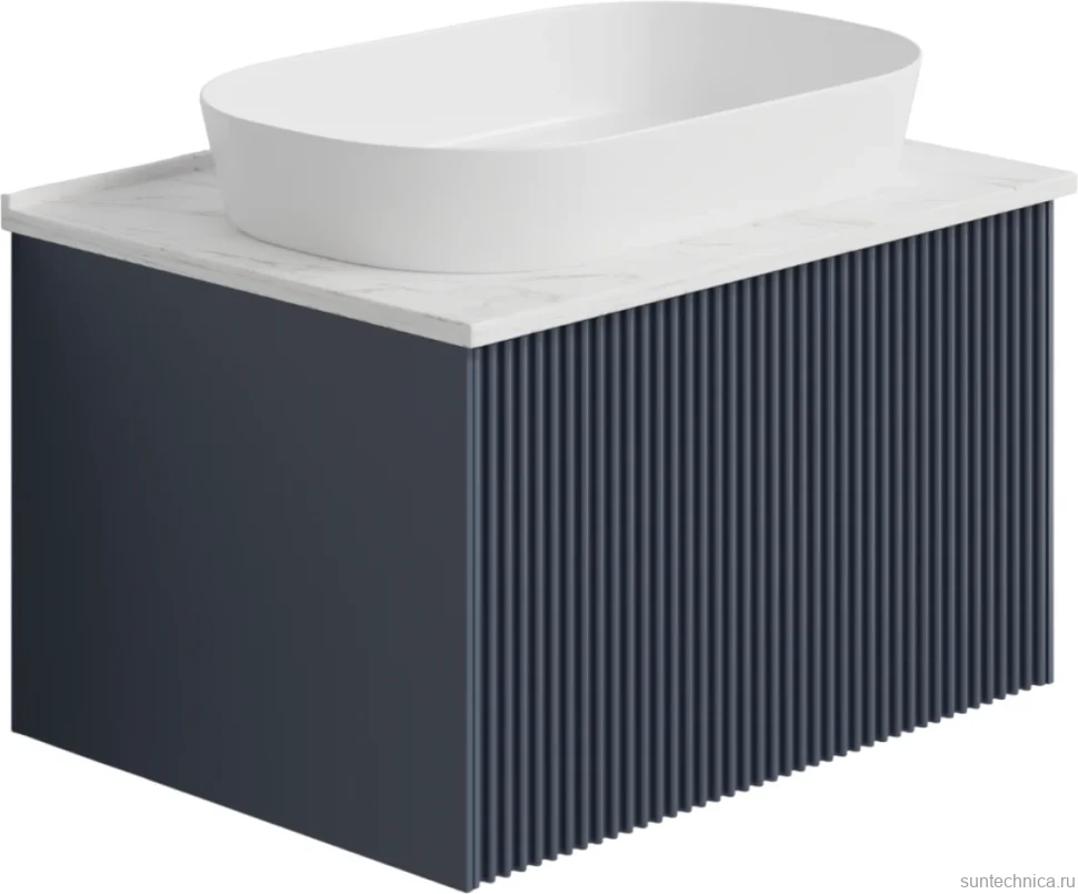 Тумба с раковиной La Fenice Terra 60 подвесная, blu grigio, столешница белый мрамор, раковина белая матовая
