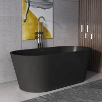 Акриловая ванна Ceruttispa Resia 170x75 см, отдельностоящая, черная, овальная, с каркасом, со сливом-переливом