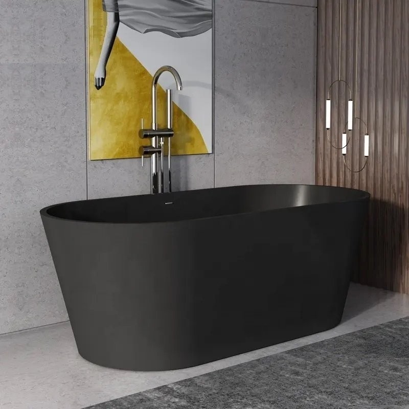 Акриловая ванна Ceruttispa Resia 170x75 см, отдельностоящая, черная, овальная, с каркасом, со сливом-переливом