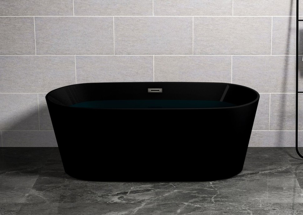 Акриловая ванна Ceruttispa Resia 170x75 см, отдельностоящая, черная, овальная, с каркасом, со сливом-переливом