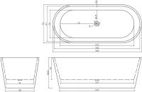 Акриловая ванна Ceruttispa Resia 170x75 см, отдельностоящая, черная, овальная, с каркасом, со сливом-переливом