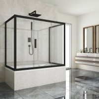 Шторка на ванну Kubele DE019 P3U-CLN-BLMT, 170х80 см, профиль матовый черный