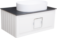 Тумба с раковиной La Fenice Cubo 80 подвесная, bianco, ручка хром, столешница черный мрамор, раковина матовая белая