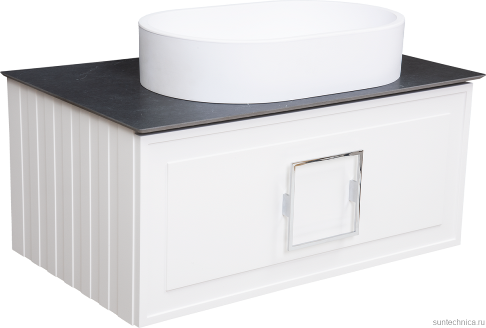 Тумба с раковиной La Fenice Cubo 80 подвесная, bianco, ручка хром, столешница черный мрамор, раковина матовая белая