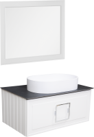 Тумба с раковиной La Fenice Cubo 80 подвесная, bianco, ручка хром, столешница черный мрамор, раковина матовая белая