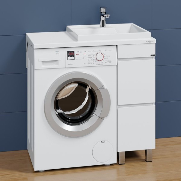 Тумба с раковиной СаНта Марс 29 R под стиральную машину, напольная, 2 ящика, светлая