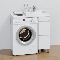 Тумба с раковиной СаНта Марс 29 R под стиральную машину, напольная, 2 ящика, светлая