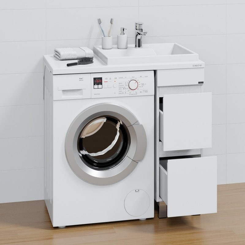 Тумба с раковиной СаНта Марс 29 R под стиральную машину, напольная, 2 ящика, светлая