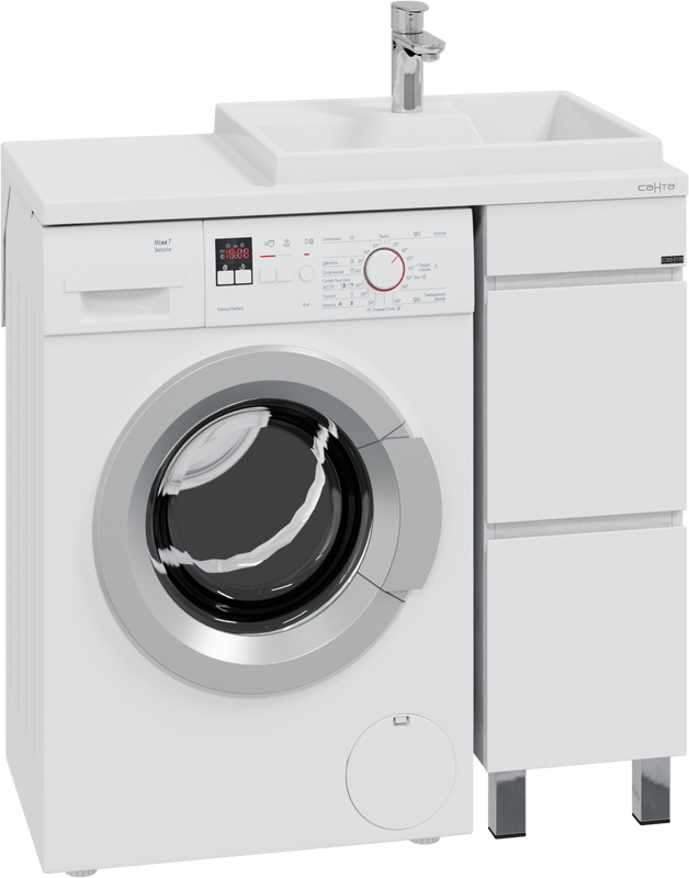 Тумба с раковиной СаНта Марс 29 R под стиральную машину, напольная, 2 ящика, светлая