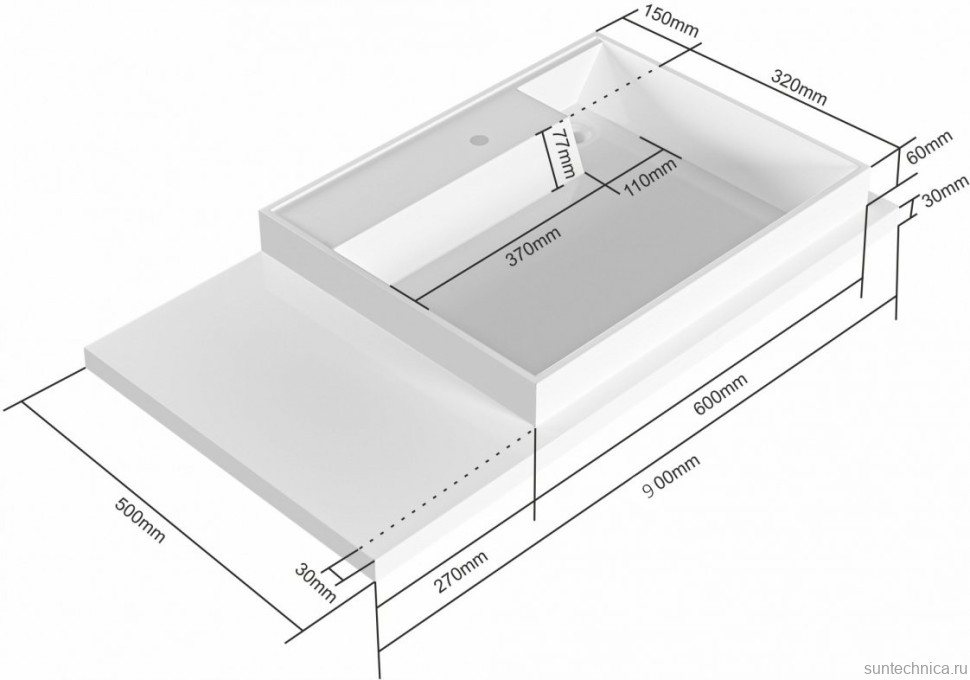 Тумба с раковиной СаНта Марс 29 R под стиральную машину, напольная, 2 ящика, светлая