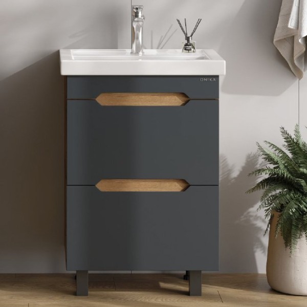Тумба под раковину без столешницы Onika Айленд 50 напольная, графит, дуб крафт золотой