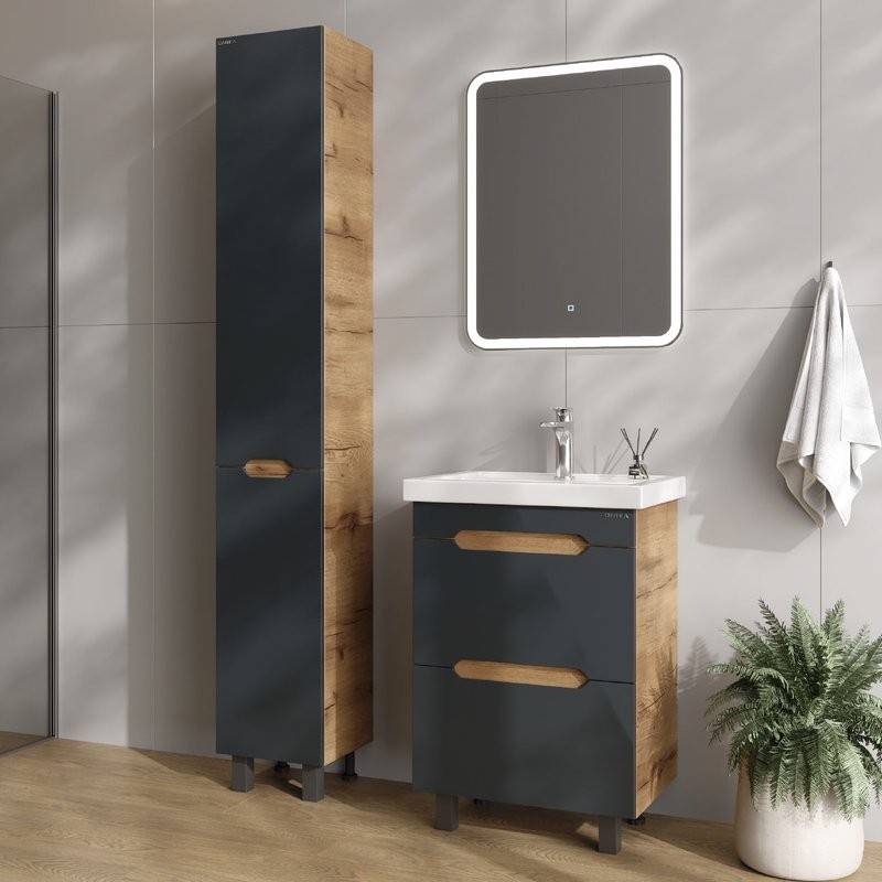 Тумба под раковину без столешницы Onika Айленд 50 напольная, графит, дуб крафт золотой