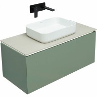 Тумба под раковину со столешницей Allen Brau Infinity 100 1+1, подвесная, олива матовый, столешница бежевая